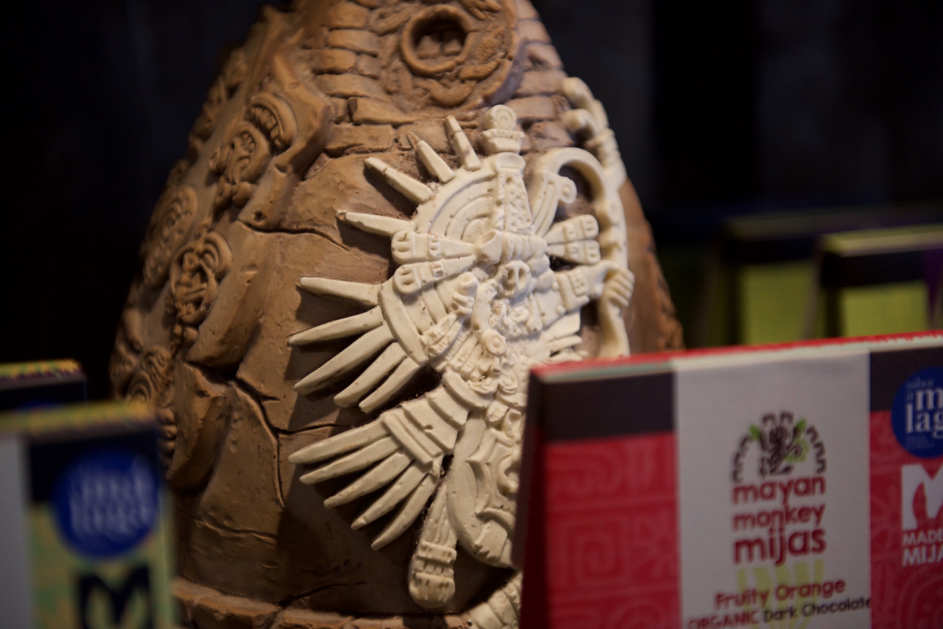 Handcrafted Mayan chocolate sculpture